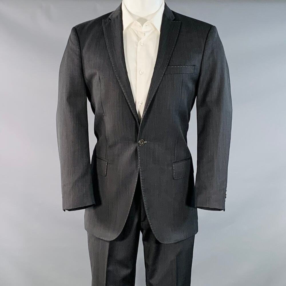 J. LINDEBERG Size 40 Regular Black Grey Wool Peak Lapel Single Button Suit